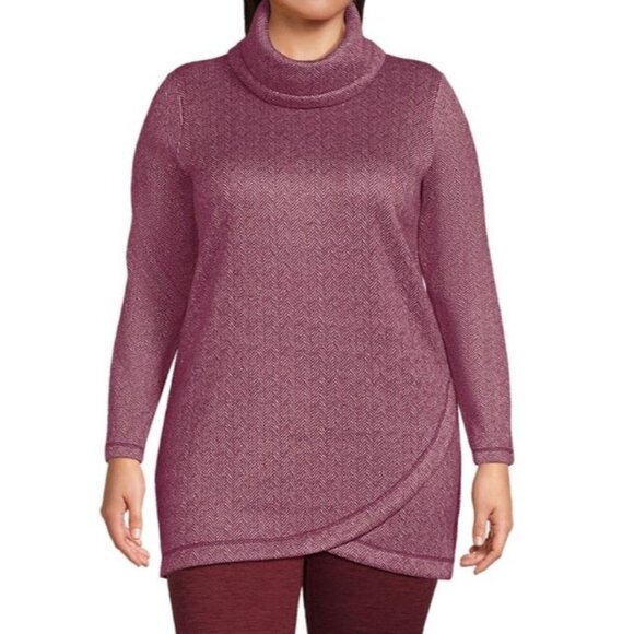 Lands' End Cowlneck Fleece‎ Tunic Sweater Women's 1X Herringbone Cozy Sweatshirt - Picture 1 of 11